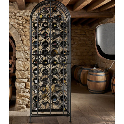 Casier à vin en fer forgé pour 45 bouteilles standard, cage verrouillable, élégante finition bronze, hauteur 135 cm, porte coulissante verrouillable, idéal pour la cuisine, profondeur 36 cm