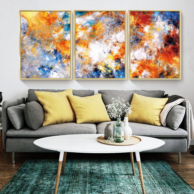 Abstrait, art mural encadré - ensemble de 3 reproductions encadrées en aluminium sur toile, décoration murale pour le salon, la chambre à coucher, la salle de bain