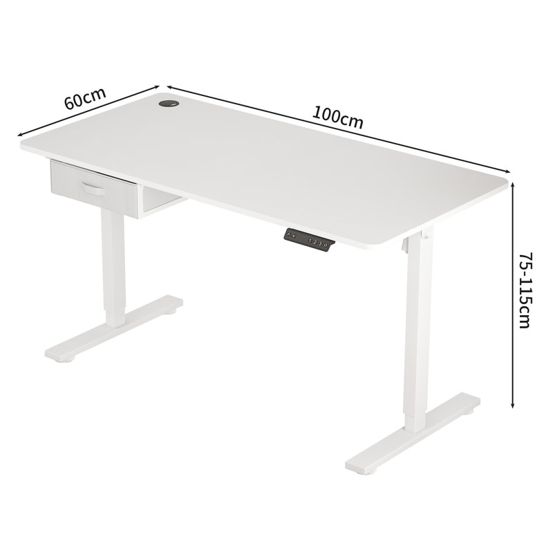 Alstead Adjustable Height Standing Desk, 100cm W x 60cm D, White, White