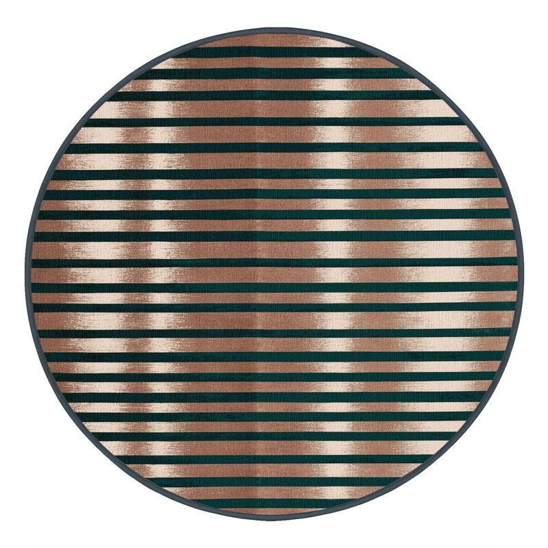 Tapis vert à rayures horizontales lavable à la machine, Rond 3 pi