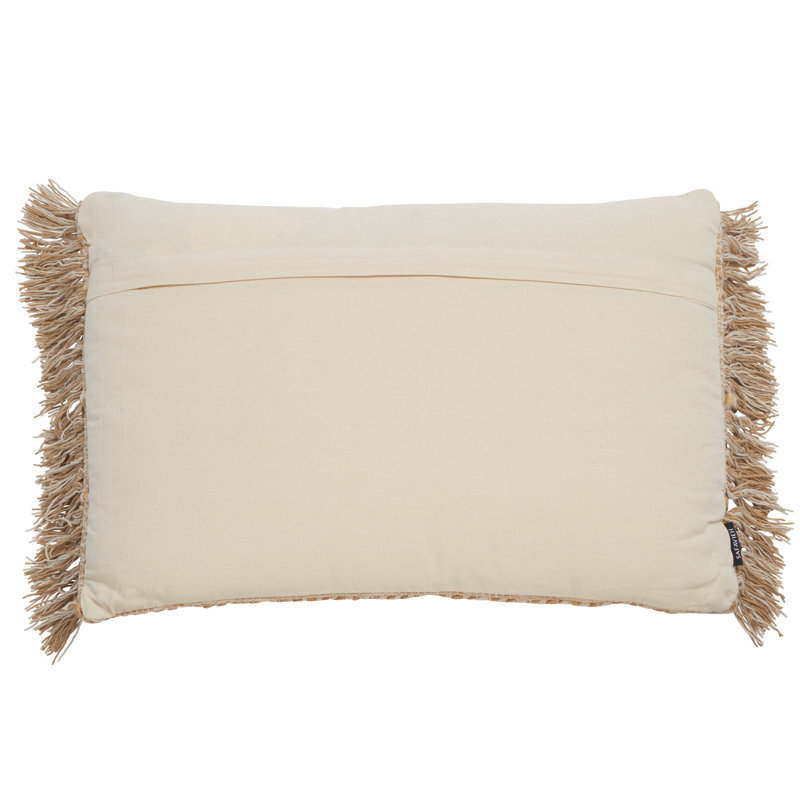 Janine Rectangular Green and Beige Knitted Fringe Pillow