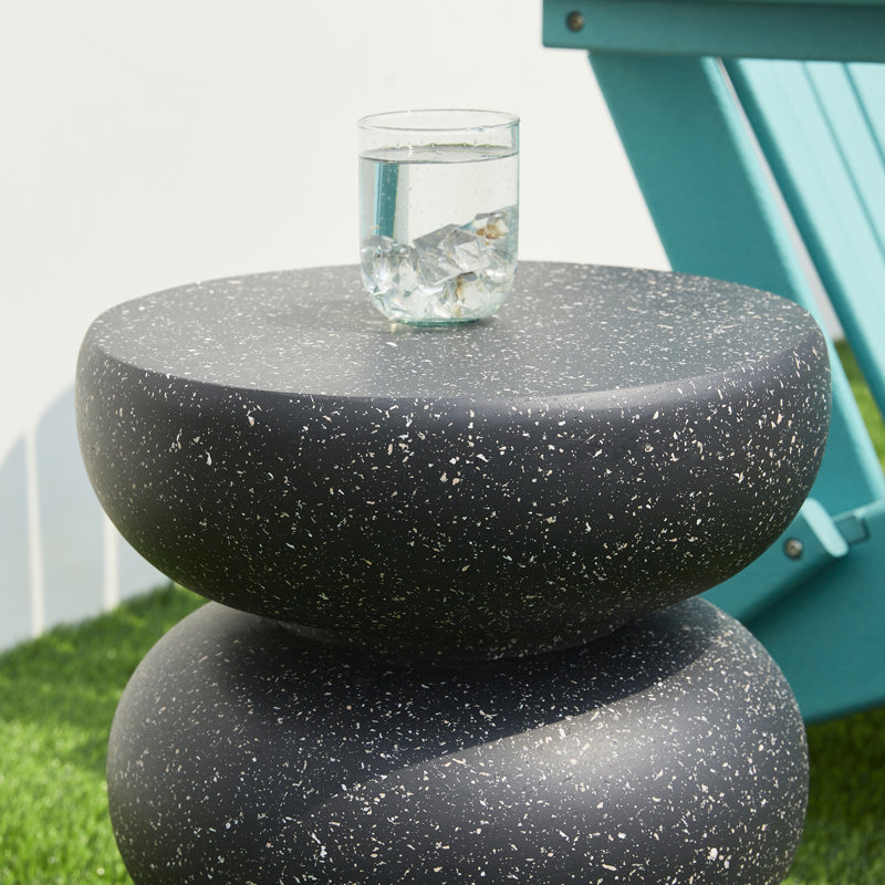 18"H Multi-Functional MGO Faux Terrazzo Garden Stool Or Planter Stand Or Accent Table, Black