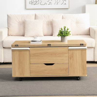 Table basse multifonctionnelle à plateau relevable avec rangement caché et tabourets, table centrale moderne multifonctionnelle avec 4 tabourets et roulettes, pour les espaces de vie modernes