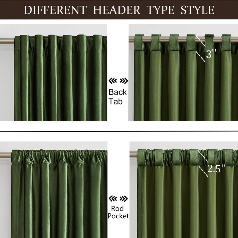 120" Long Green Velvet Blackout Curtain Panels, Set of 2