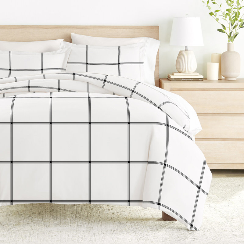 Duvet Cover Set Patterned Microfiber Ultra Soft Bedding in Grid, King Duvet Cover + 2 Standard Shams
