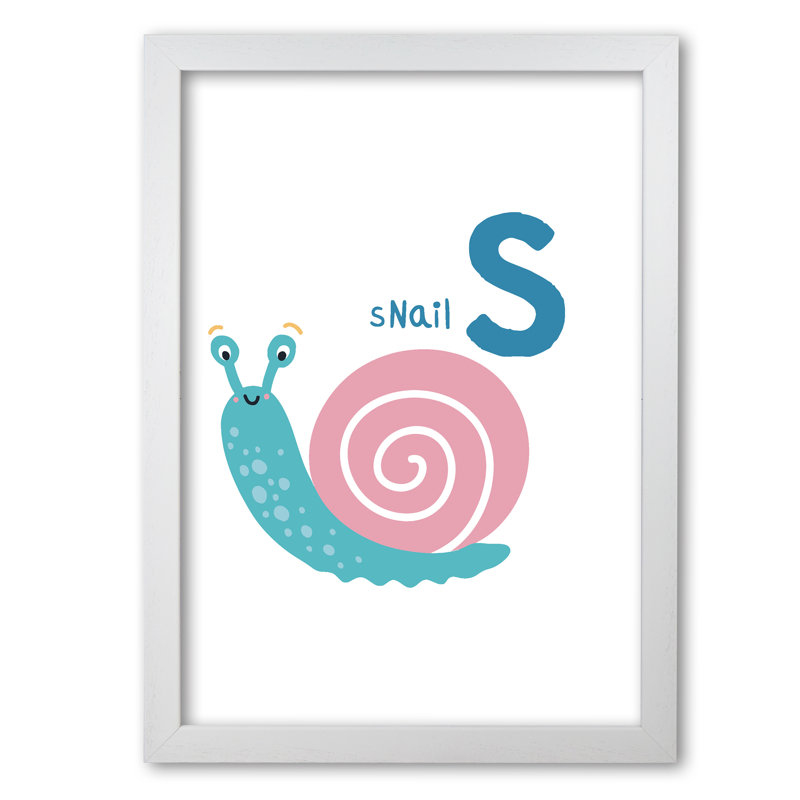 Alphabet Animals, S Is For Snail - Print, White Grain Frame, 30 cm H x 21 cm W x 5 cm D