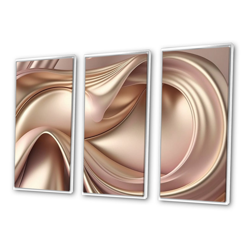 Luscious liquide or en rose et taupe VI - impression sur toile 3 pièces, H 20 po x l 36 po x P 1 po, Toile avec cadre blanc