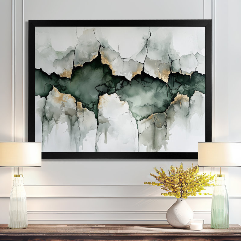 Blanc et gris «Silence of Perception I» - Art mural abstrait minimaliste, Cadre simple, Noir, H 12 po x l 20 po