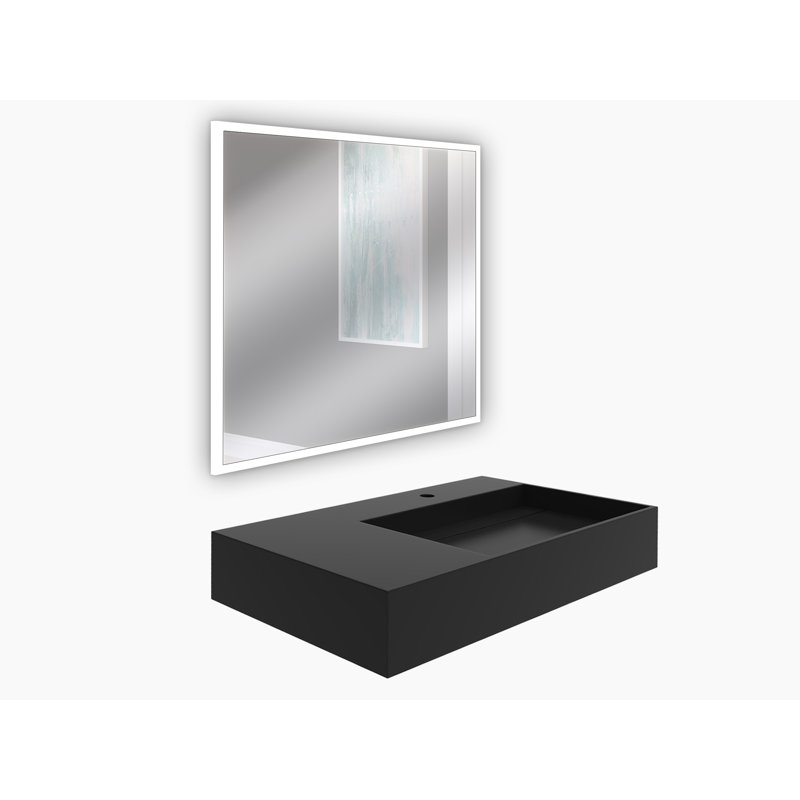Ensemble de lavabo de salle de bain mural moderne à surface solide avec miroir à DEL 36 "Juniper, Noir