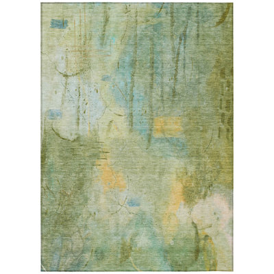 Machine Washable Indoor/Outdoor Xhevrie Sage Rug