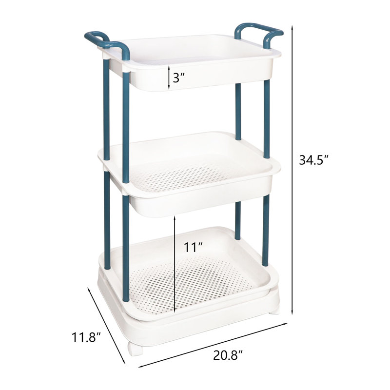 34.5'' H x 20.8'' W Utility Cart with Wheels, Blue/White