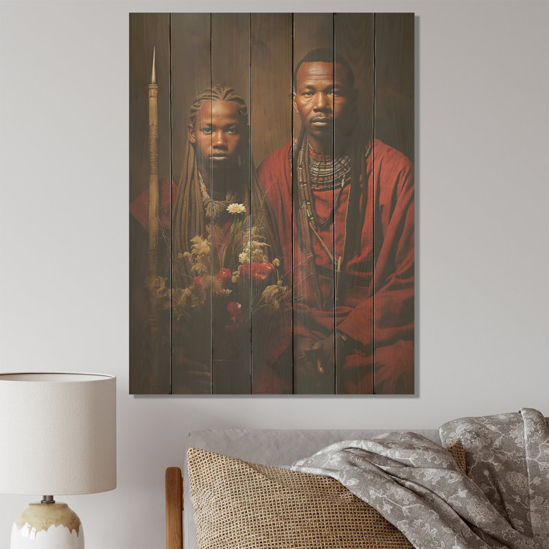 African Maasai Warriors I - Tribal africain sur bois, H 40 po x l 30 po