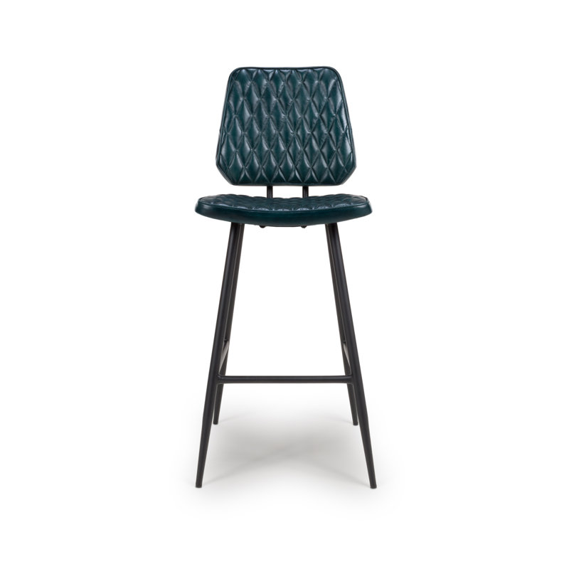 Ehret Upholstered Counter Stool with Metal Frame, Blue