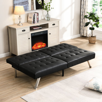 Multifunctional Black Leather Bed, Ergonomic & User-, 650Lbs Weight Limit, 66.23In Depth, 33.64In Width, 32.97In Height Lounge Design, D, W, H
