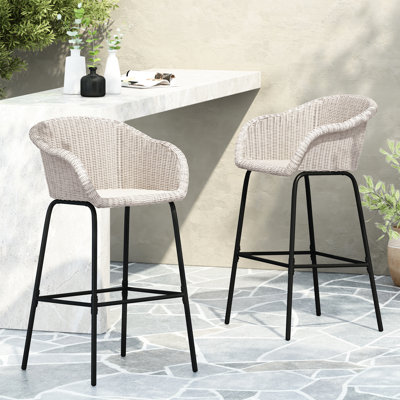 Extérieur en métal, 2 faux sièges gris, conception tout-en-un avec une intégration parfaite, tissage de panier tissé, siège de 29,50 po pour les tables de bar, cadre en fer noir pour une utilisation à long terme, repose-pieds de 12,50 po