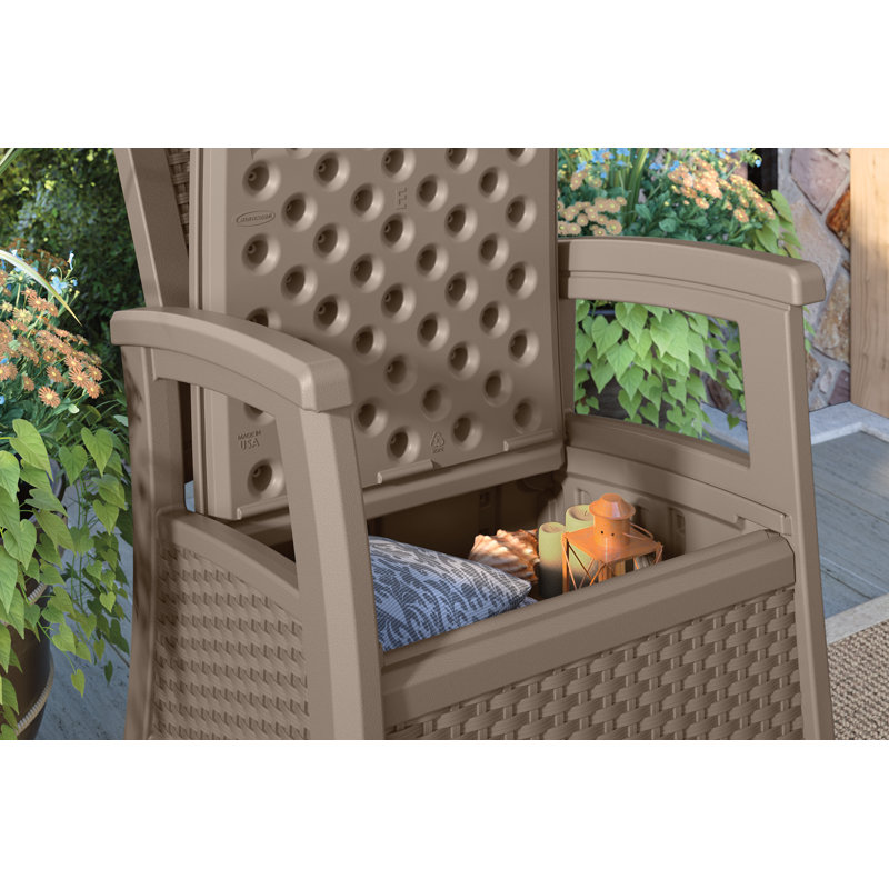 Suncast 26 in. W x 29.75 in. D Resin Wicker Club Chair with Storage for Outdoor Seating, Made in the USA, Dark Taupe