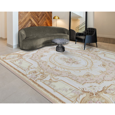 Tapis beige et beige noué à la main de haute qualité