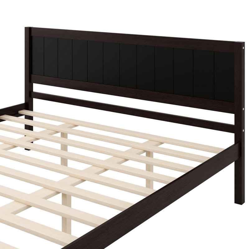 Structure de lit plateforme avec tête de lit, support à lattes de bois, aucun sommier nécessaire, très grand, espresso