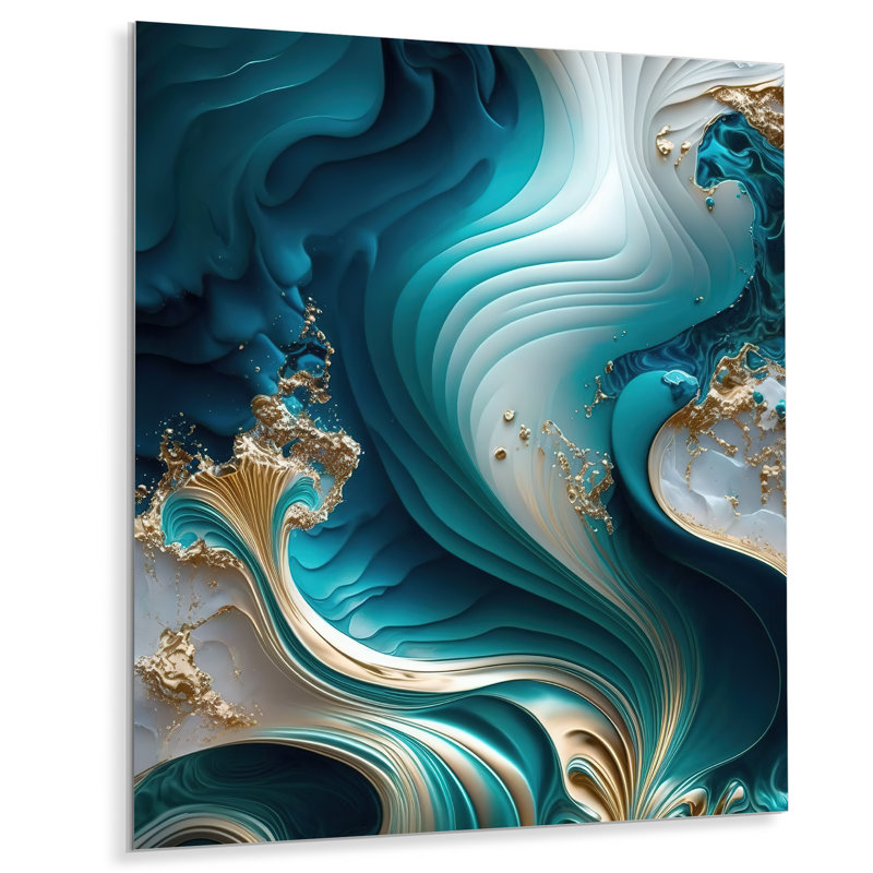 Décoration murale abstraite abstraite géode turquoise en métal III - marbre, H 32 po x l 24 po