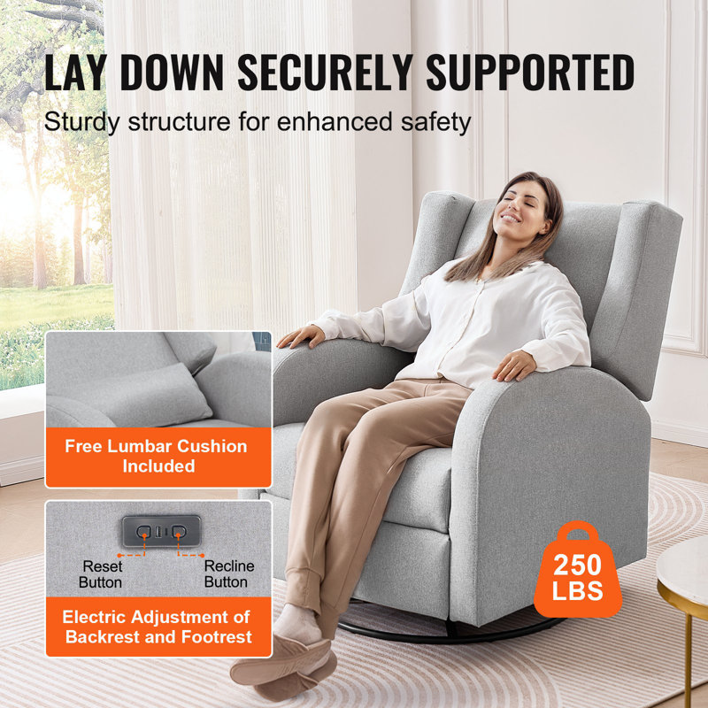 Electronic Power Recliner And Swivel Glider, 250 Lbs Weight Capacity Swivel Glider Recliner Chair With USB Port, Polyester Surface Swivel Rocker Recliner For Living Room, Bedroom, Light Gray