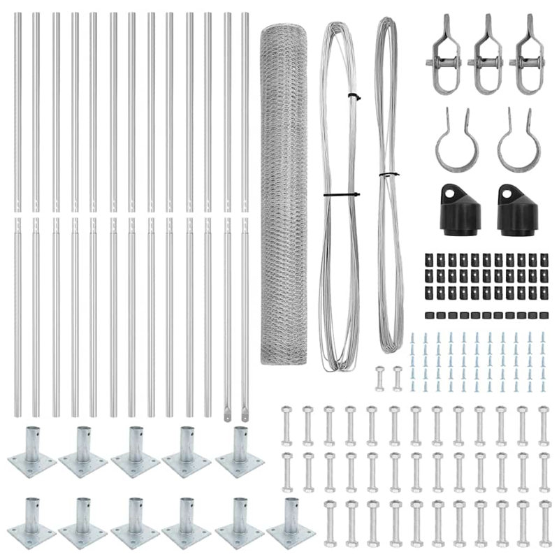 Vidaxl Fence With Posts PVC-Coated Steel, 100cm H x 2500cm W x 3.2cm D, Silver