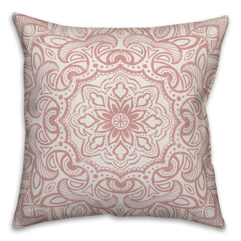  Coussin décoratif à motif de médaillon délavé, 18 po x 18 po, Rosé