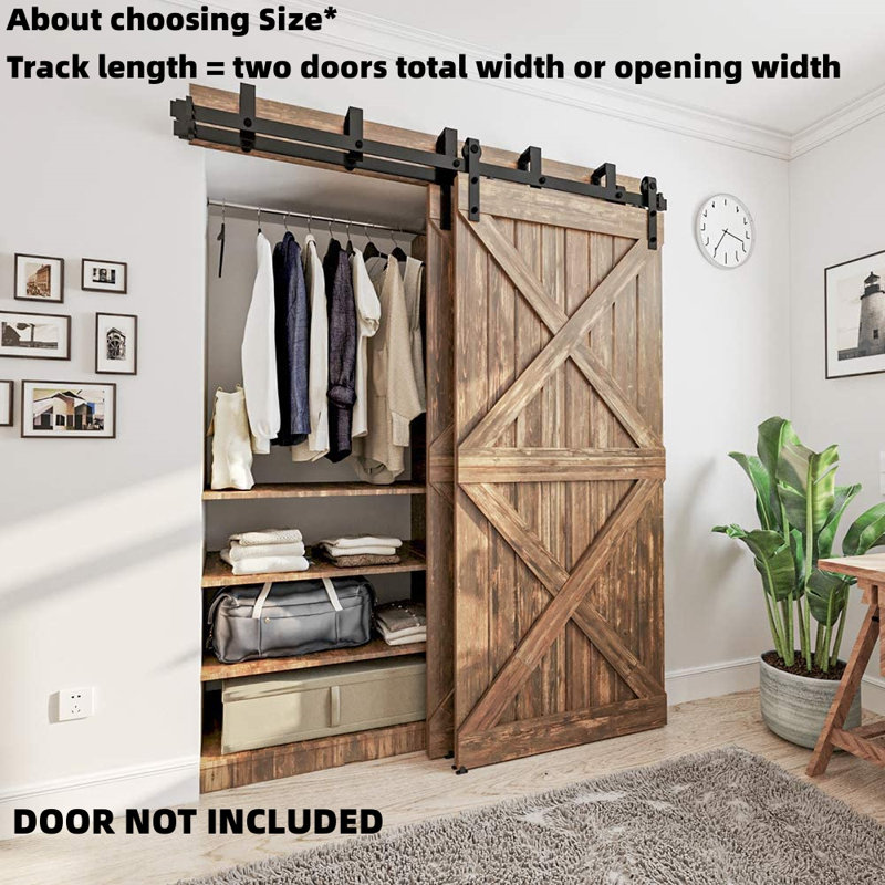 LAZ Sliding Double Bypass Double Door Barn Door Hardware Kit