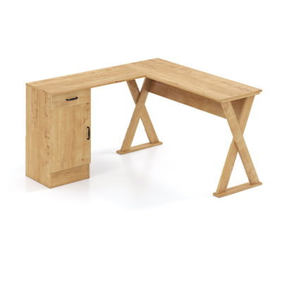 Home Office L-Shaped Computer Desk, Reversible Drawer & Cabinet