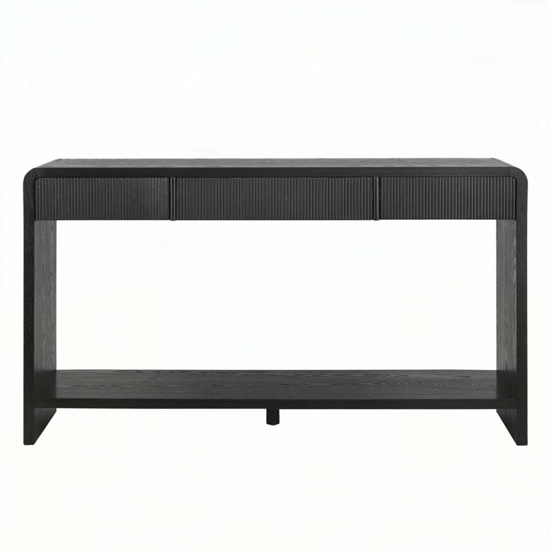 3-Drawer Console Table with Vertical Slats, Black