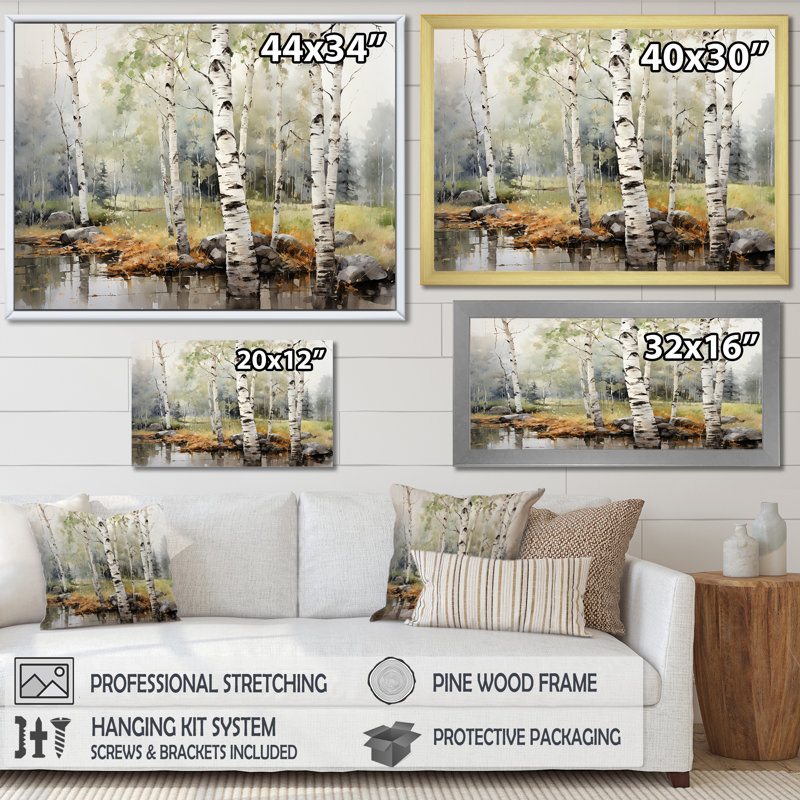 «Green Birch Wood Beauty I - Tree Birch», reproduction sur toile encadrée, H 34 po x l 44 po x P 1,5 po, Toile tendue