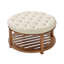 Grande table basse ronde avec repose-pieds, table basse capitonnée de 31,9 pouces avec rangement en bois massif, repose-pieds rembourré en lin massif pour le salon de la chambre à coucher, 350 lb, couleur lin