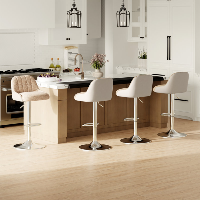 Upgraded Adjustable Swivel Bar Stools  -  Faux Leather & Fabric Upholstered Counter Height Stools with Chrome Base for Kitchen Island, Bar