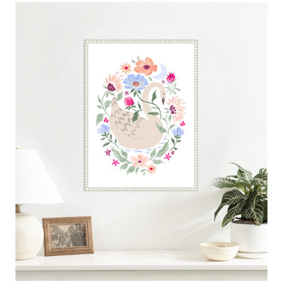 JL Swan Floral Oval by Jill Labieniec Framed Canvas Wall Art Print
