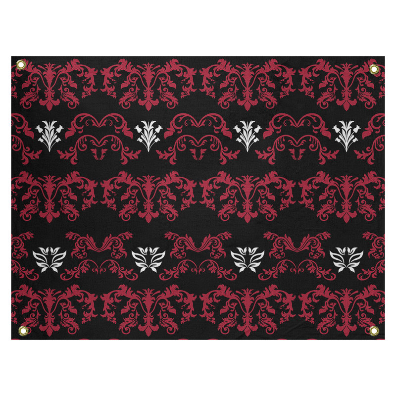 Tapisserie baroque polyester polyester, H 59 po x l 80 po, Noir / rouge foncé / blanc