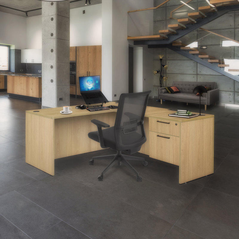 Bureau Inbox Zero Nja L 66 x 77 po avec tiroir à un caisson - chêne noble