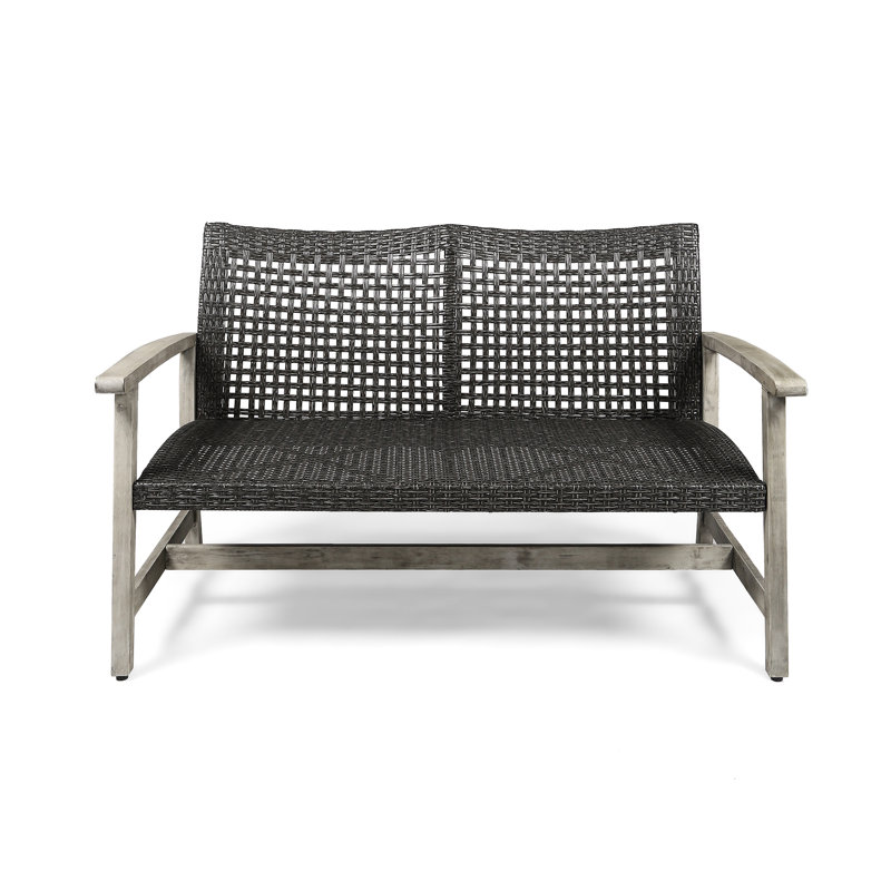 Patio Grey With Seating, Wood Structure And Iron Accents, Long-Lasting Outdoor In Grey, Woven Seat, Frame Accents For Longevity