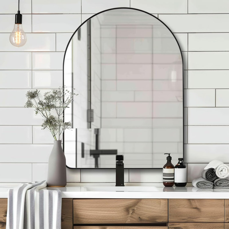 Miroir de salle de bain Hafsa Cadre en acier inoxydable, Noir mat, 40 po x 30 po