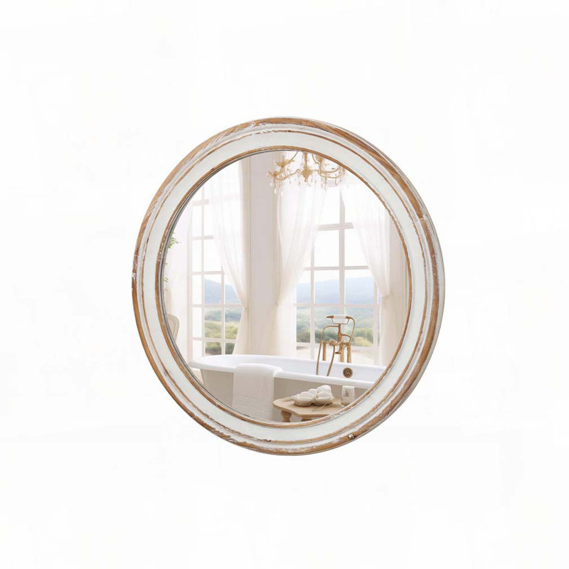 Wooden Farmhouse Round Wall Mirror, 23.62" x 23.62"