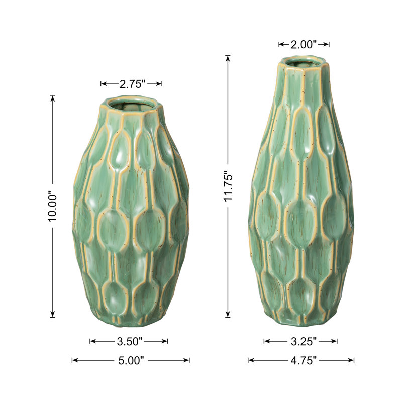 Modern Geometric Green Ceramic Table Vases