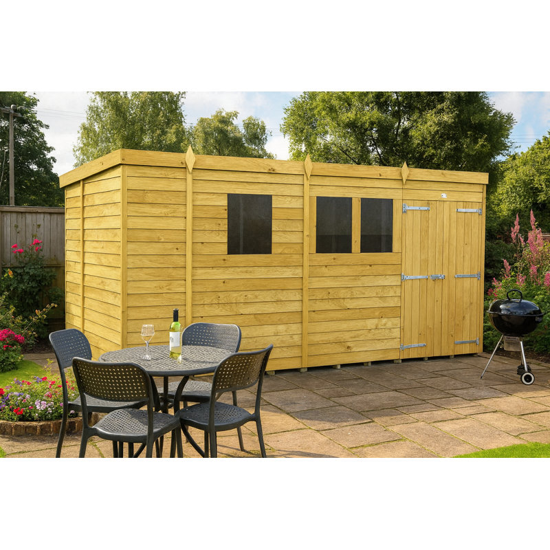 13ft x 6ft Pent Shed - Double Door with Windows
