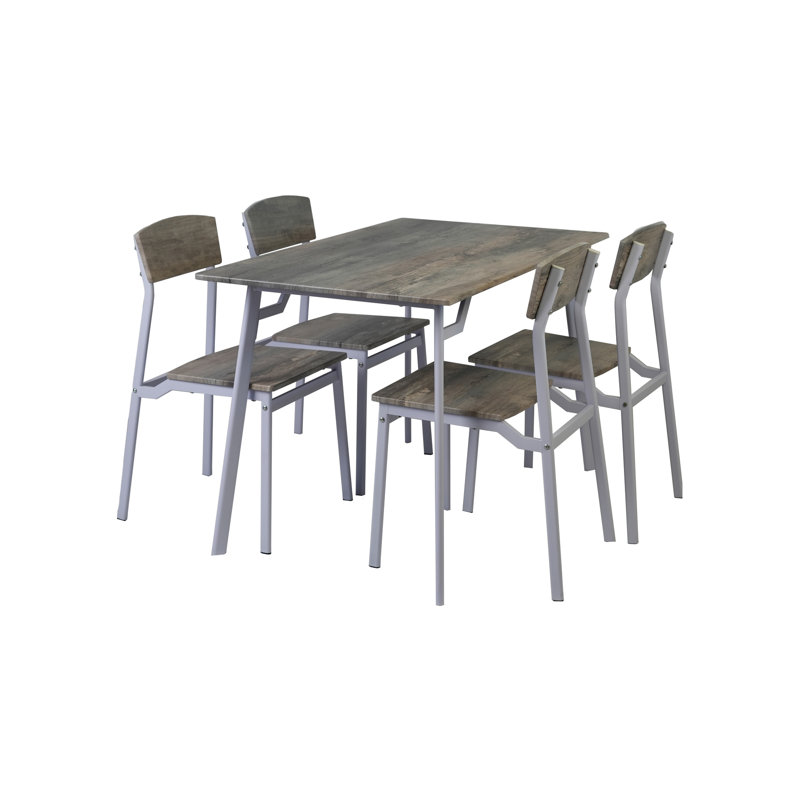 Table de salle à manger grise et blanche pour 4 - table, chaises à dossier incurvé, conception peu encombrante, chaise de table de style moderne 5 pièces gris + blanc, plateau, structure en métal, sièges confortables