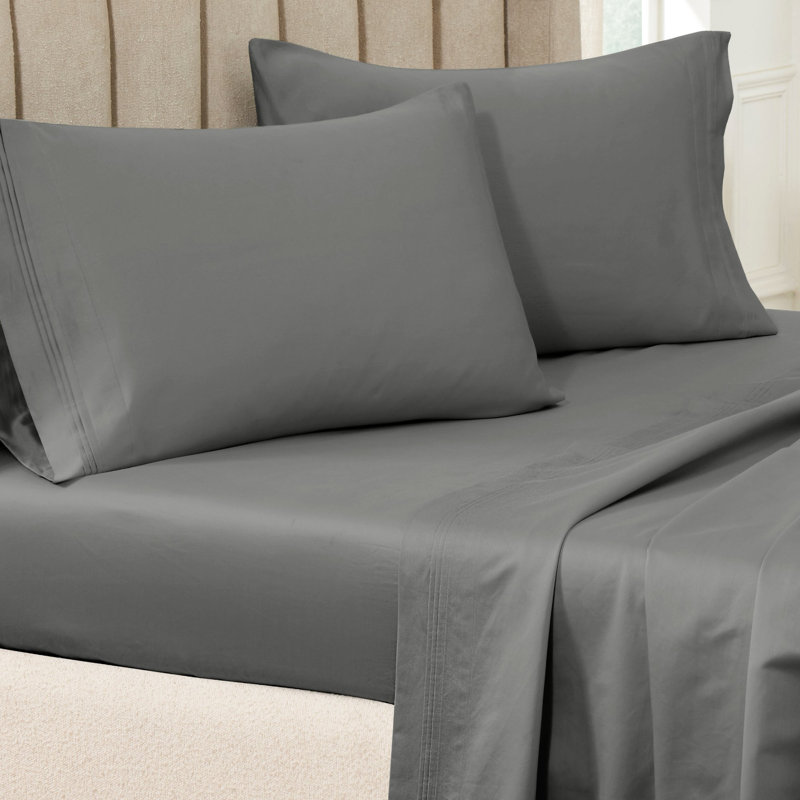Ensemble de taies d'oreiller de couleur unie en coton égyptien certifié 650 fils Aldin, Très grand lit, Gris