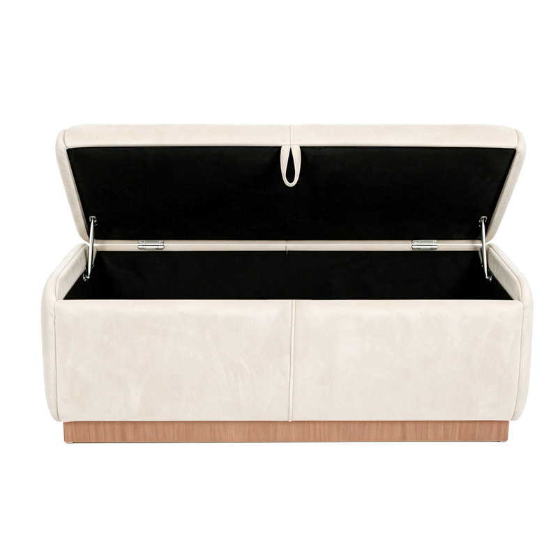 Banc de rangement rembourré en velours de 120 cm de large, Beige