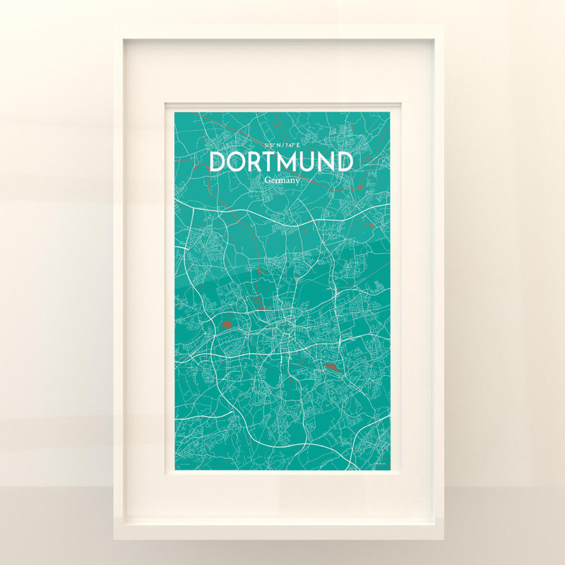 Dortmund City Map In Nature - No Frame Print, 17cm H x 11cm W x 0.05cm D