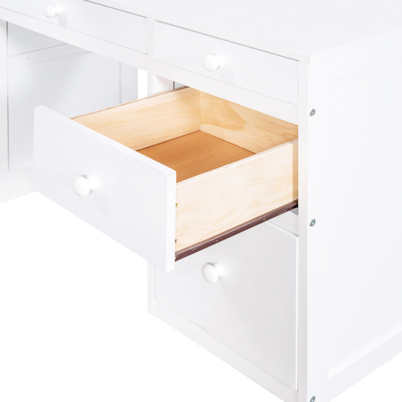 Lit mezzanine simple blanc avec tablettes, bureau - Structure en bois massif pour une durabilité supérieure et une optimisation de l'espace