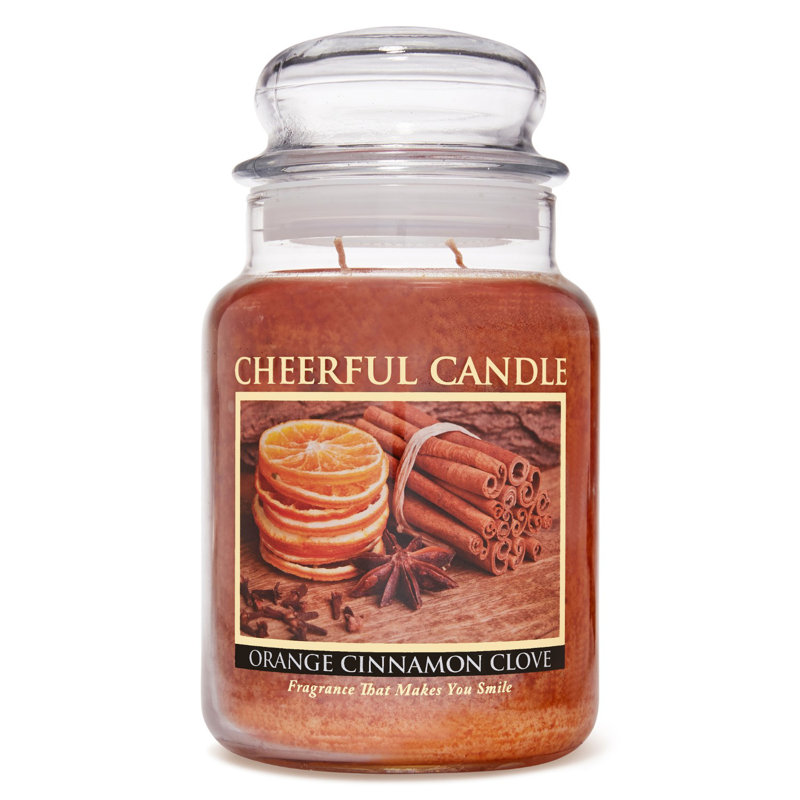 Orange Cinnamon Clove Scented Glass Jar Candle with Lid, 24 oz