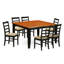 Ensemble de salle à manger moderne de 7 pièces comprenant une table carrée en bois avec rallonge papillon et 6 chaises de salle à manger en lin, 137 x 137 cm, noir et cerisier-132434772-132434773-132434776
