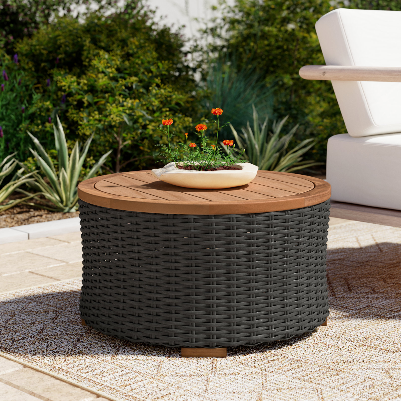 Maddie Circular 25.6'' L x 25.6'' W Outdoor Coffee Table, Dark Gray