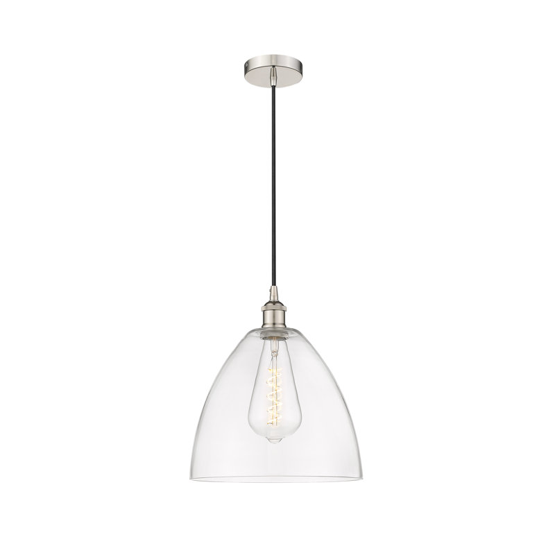 Luminaire suspendu en forme de dôme à 1 lumière Bluford, H 13,75 po x l 12 po x P 12 po, Transparent, Nickel poli