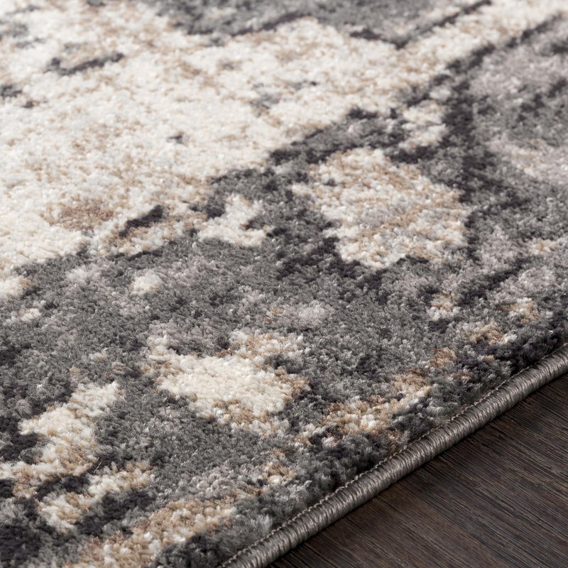 Addisyn Machine Woven Oriental Charcoal Area Rug, Square 6'7"